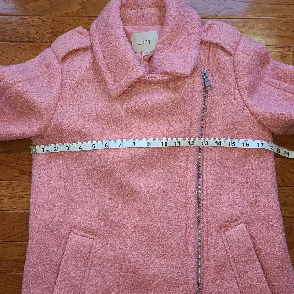 NWOT LOFT Marled Moto‎ Wooly Pea coat Size XS Pink Side zipper shoulder lapels